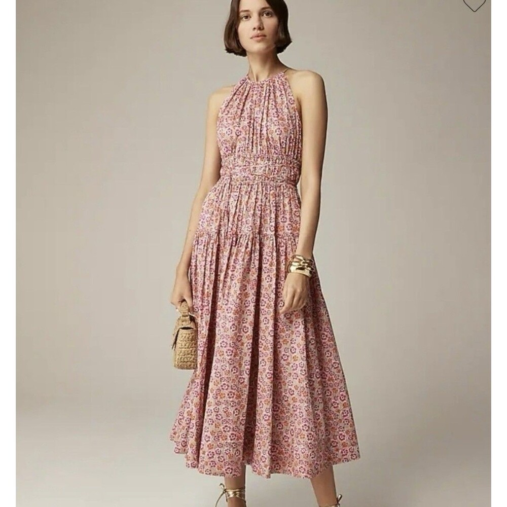 J CREW Tie- Waist Halter Dress In Floral Print Size Small